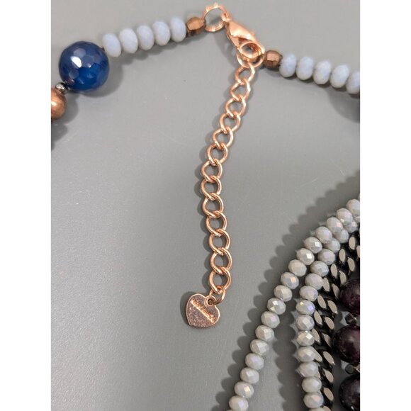 Nakamol Stone Beaded Statement Necklace Boho Layered Bib Gray Chain 18 in - Picture 6 of 9